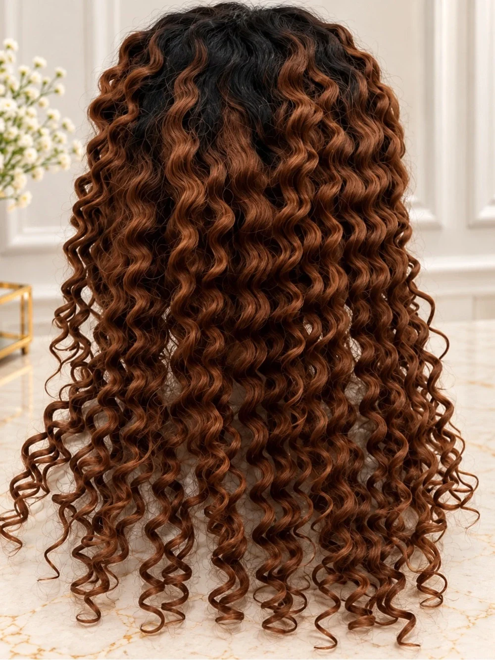 Julia Hair Ombre Black to Auburn Headband Human Hair Wig 150% Density